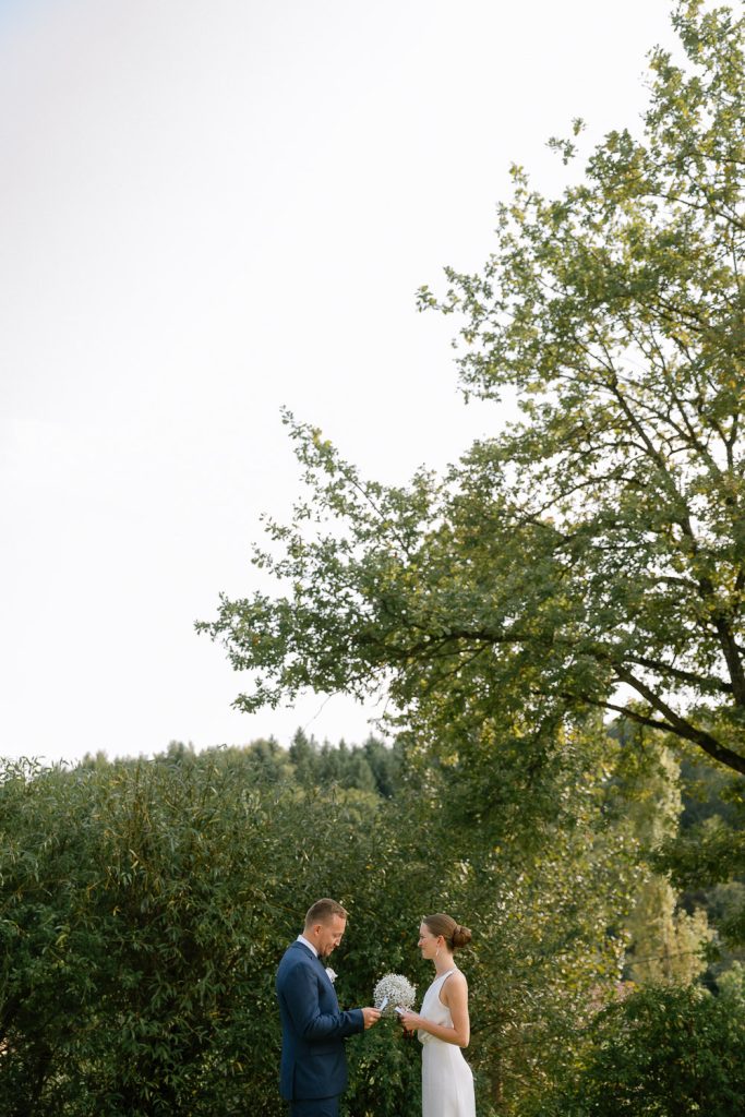 First Look unter freiem Himmel zwischen Weingärten.